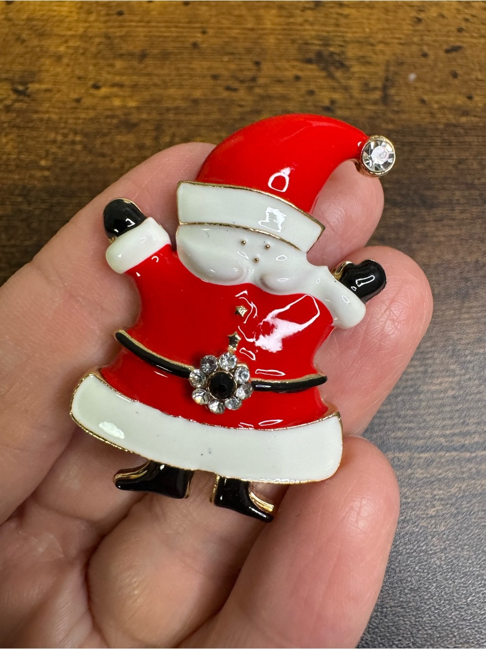 💚4/$20 Festive Red Santa Claus Enamel Brooch Crystal Accent - Women’s Brooches